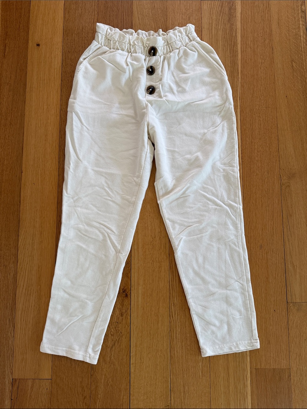 Z Supply High Waisted White Button-Front Casual Summer Sweat Pants